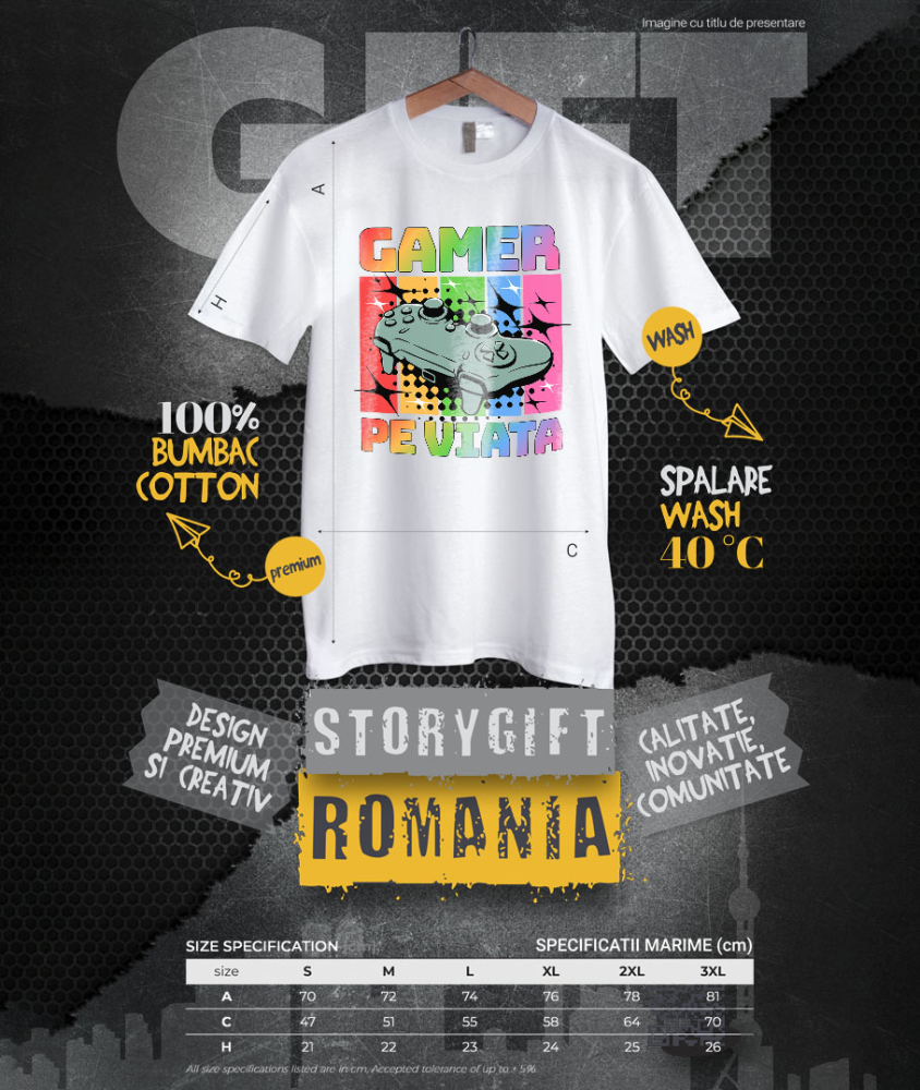 Tricou Femei, Barbati, Copii, Fata, Baiat, Unisex Personalizat Maneta Jocuri Video „Gamer Pe Viață” - Cadou Personalizat Multicolor pentru Iubitorii de Jocuri Video [4]