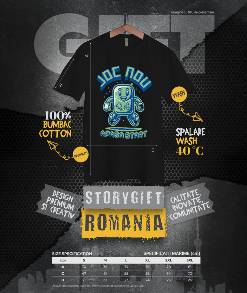 Tricou Femei, Barbati, Copii, Fata, Baiat, Unisex Personalizat Manetă Jocuri Vintage „Joc Nou Apasă Start” - Cadou Personalizat Retro pentru Iubitorii de Gaming [4]