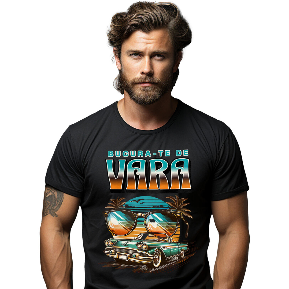 Tricou Femei, Barbati, Copii, Fata, Baiat, Unisex Personalizat "Mașină Vintage și Ochelari de Soare – Bucură-te de Vara cu Produse Personalizate" [1]