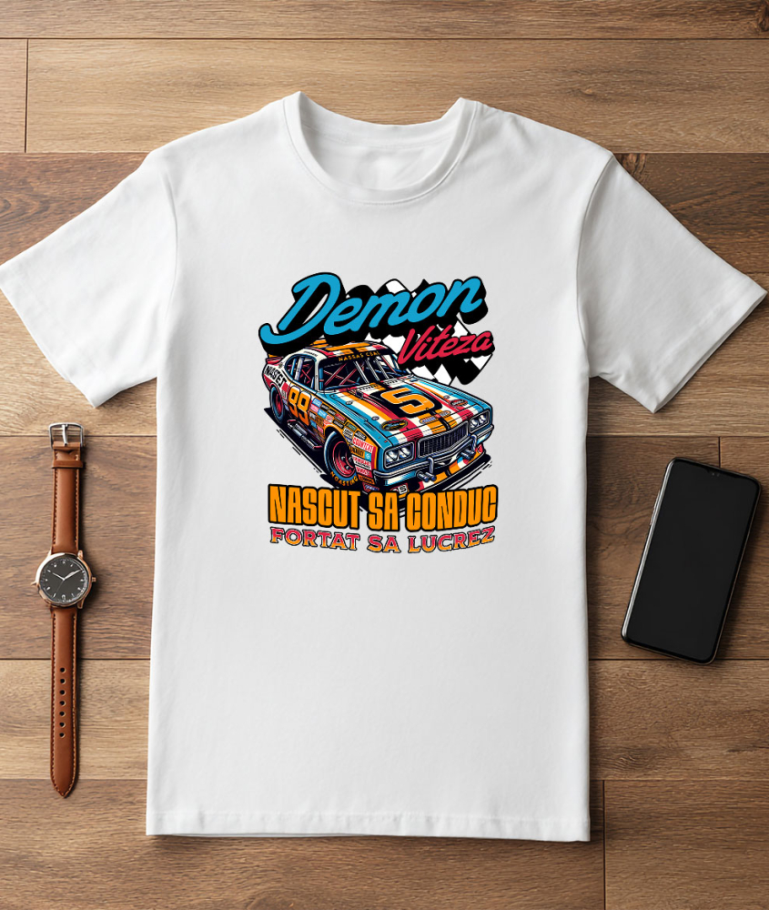 Tricou Femei, Barbati, Copii, Fata, Baiat, Unisex Personalizat Mașină De Curse Colorată – Demonul Vitezei Cu Numărul 5 [3]