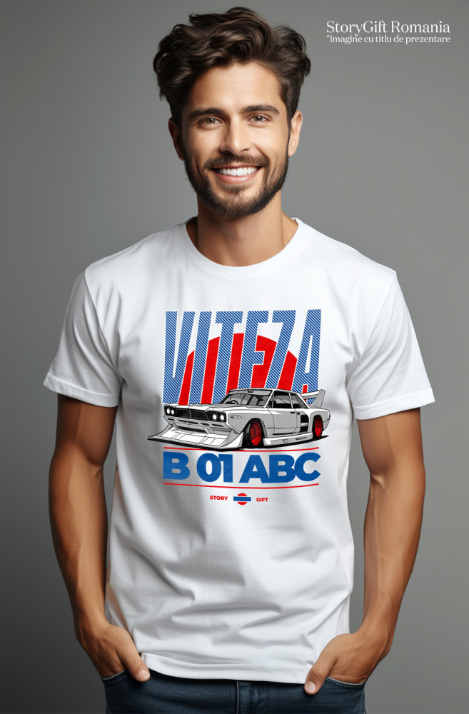 Tricou Femei, Barbati, Copii, Fata, Baiat, Unisex Personalizat Mașină Gri De Curse – Motor Puternic și Roți Roșii pentru Viteză Extremă [2]