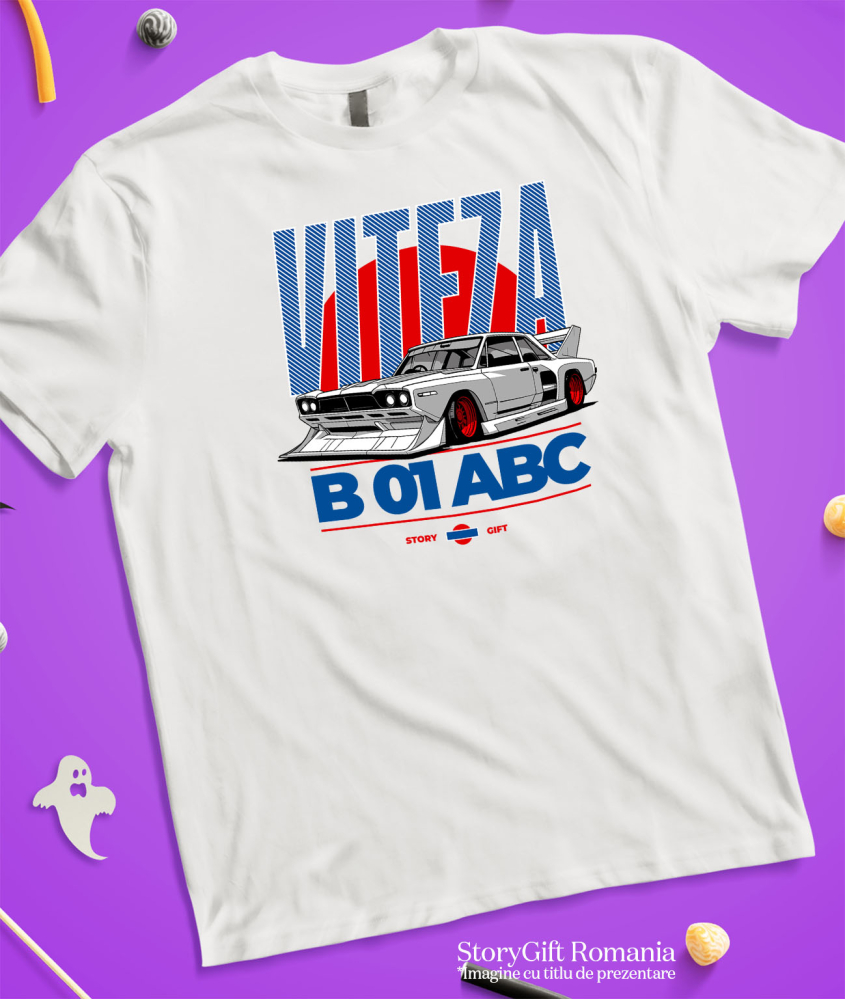 Tricou Femei, Barbati, Copii, Fata, Baiat, Unisex Personalizat Mașină Gri De Curse – Motor Puternic și Roți Roșii pentru Viteză Extremă [3]