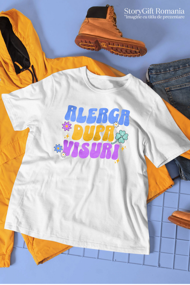 Tricou Femei, Barbati, Copii, Fata, Baiat, Unisex Personalizat „Alergă după visuri” - Mesaj Inspirational cu Flori Colorate | Cadou Personalizat pentru Familie și Prieteni [3]