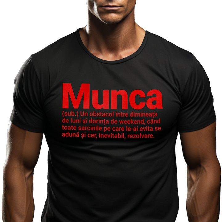 Tricou Barbati cu Mesaj Haios In Limba Romana Substantiv Si definitie Gluma Sarcasm cu imprimeu pe Fata, 100% Bumbac, Negru, XL [1]