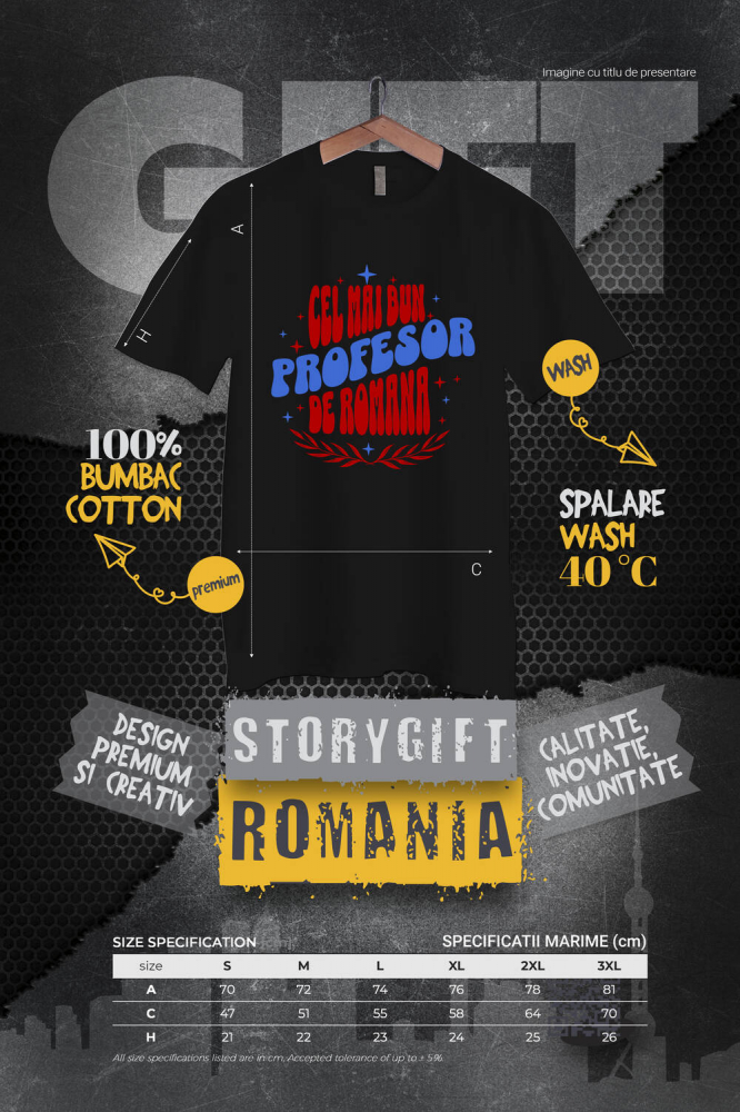 Tricou Femei, Barbati, Copii, Fata, Baiat, Unisex Personalizat Profesor de Română – Iluzie Optică cu Stele Colorate – Educație și Pasiune [4]