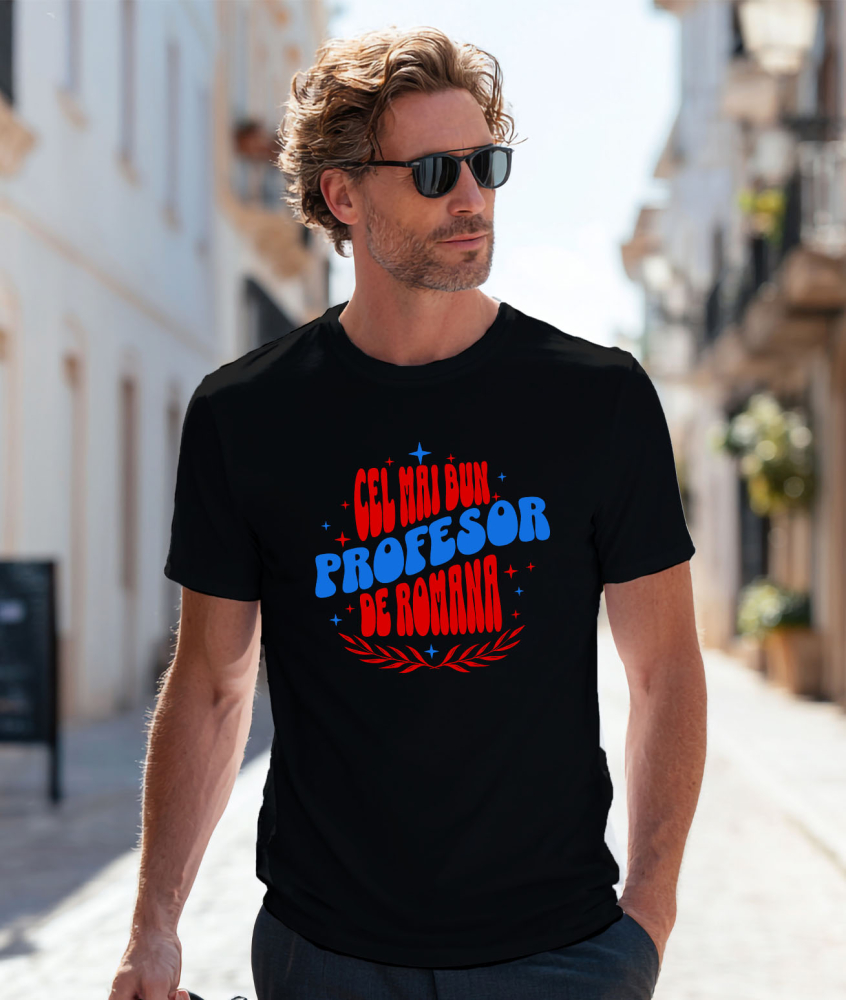 Tricou Femei, Barbati, Copii, Fata, Baiat, Unisex Personalizat Profesor de Română – Iluzie Optică cu Stele Colorate – Educație și Pasiune [2]