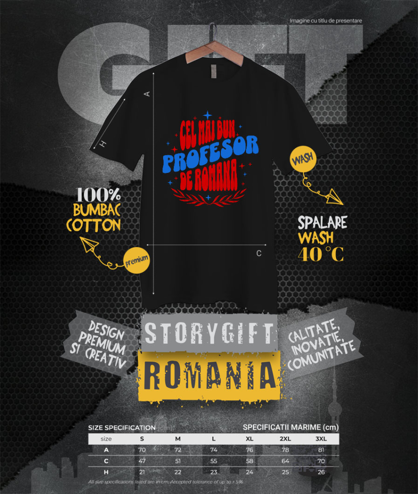 Tricou Femei, Barbati, Copii, Fata, Baiat, Unisex Personalizat Profesor de Română – Iluzie Optică cu Stele Colorate – Educație și Pasiune [4]