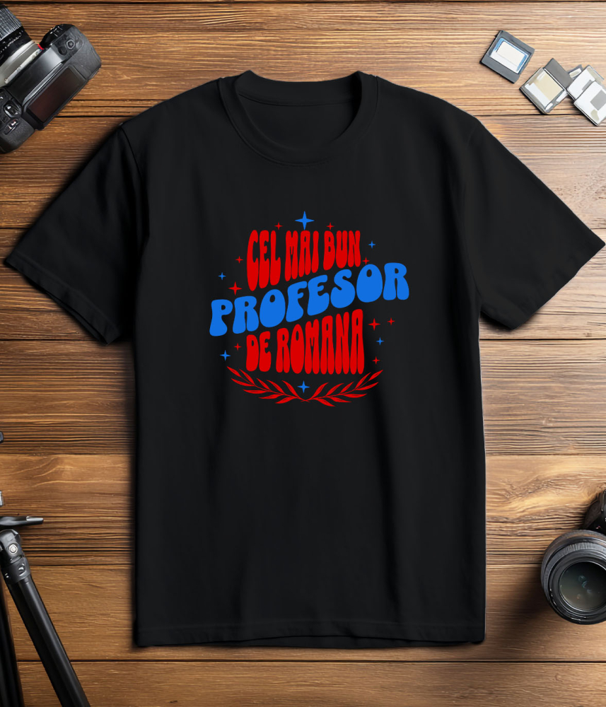 Tricou Femei, Barbati, Copii, Fata, Baiat, Unisex Personalizat Profesor de Română – Iluzie Optică cu Stele Colorate – Educație și Pasiune [3]