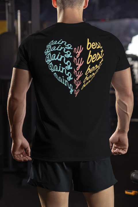 Tricou Barbati Cu Mesaj In Engleza Doing My Best, Mesaj Motivational, Fac Tot Ce Pot, Inima, Love, Iubire, Unica, Motivational, cu imprimeu pe Spate, 100% Bumbac, Negru, M [2]