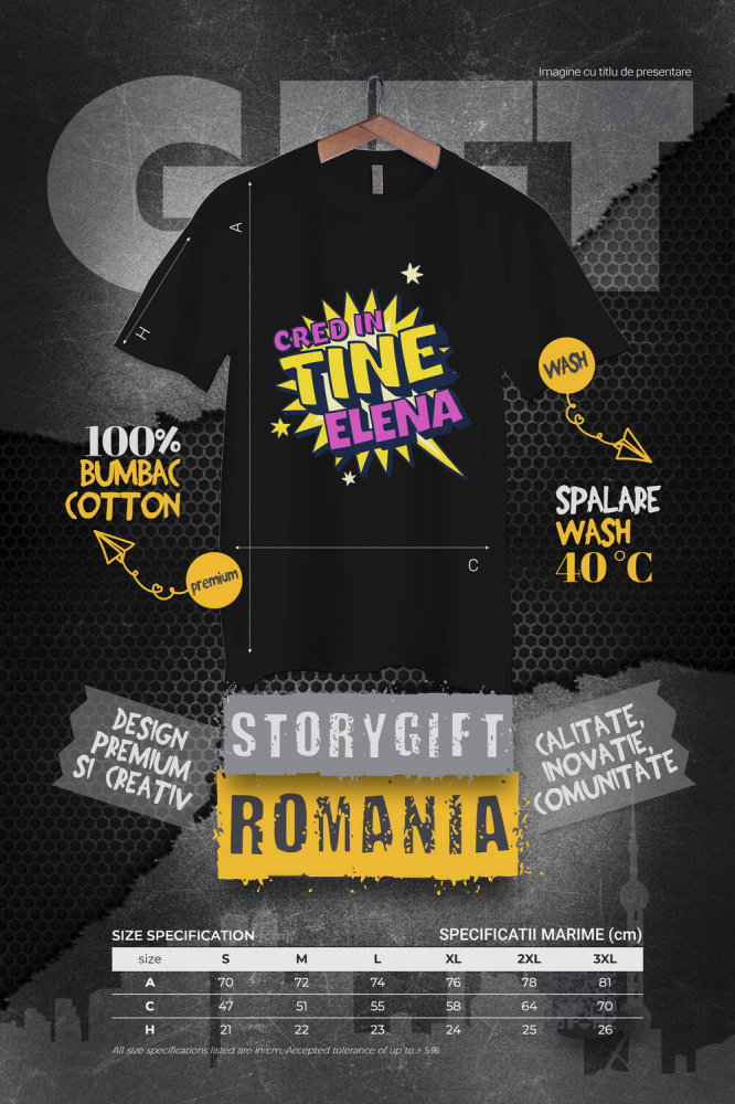 Tricou Femei, Barbati, Copii, Fata, Baiat, Unisex Personalizat „Cred în Tine Elena” - Mesaj Motivațional Personalizat pentru Femei | Cadouri cu Putere și Determinare [4]