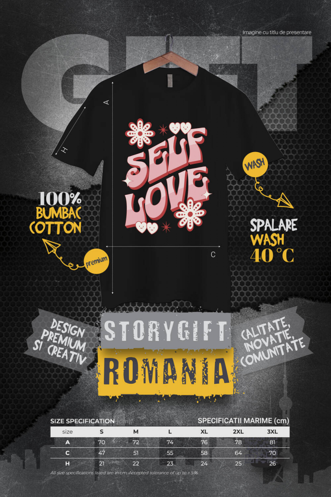 Tricou Femei, Barbati, Copii, Fata, Baiat, Unisex Personalizat Self Love – Tricou Personalizat cu Mesaj Motivațional pentru Femei [4]