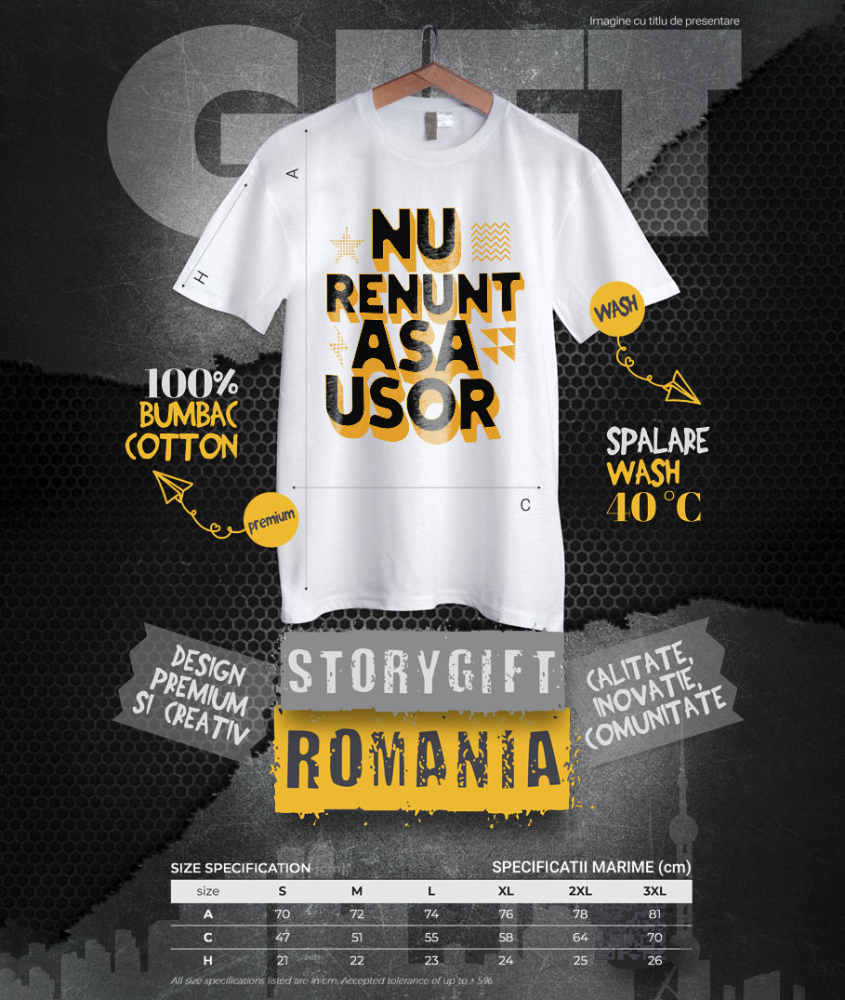 Tricou Femei, Barbati, Copii, Fata, Baiat, Unisex Personalizat Mesaj Motivațional „Nu Renunța Așa Ușor” - Cadou Personalizat Muncă și Putere [4]
