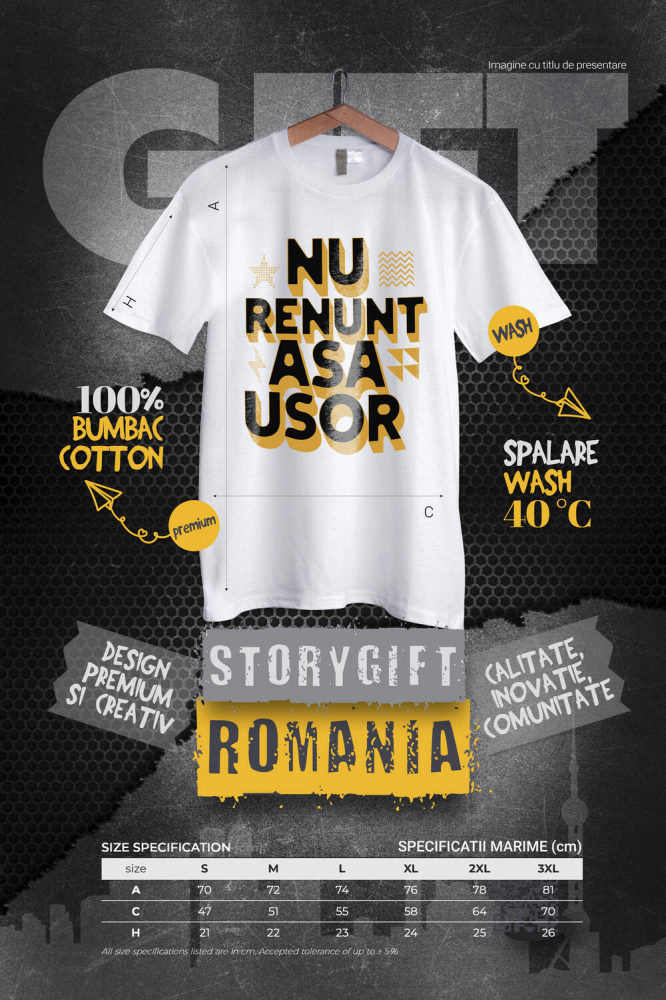 Tricou Femei, Barbati, Copii, Fata, Baiat, Unisex Personalizat Mesaj Motivațional „Nu Renunța Așa Ușor” - Cadou Personalizat Muncă și Putere [4]