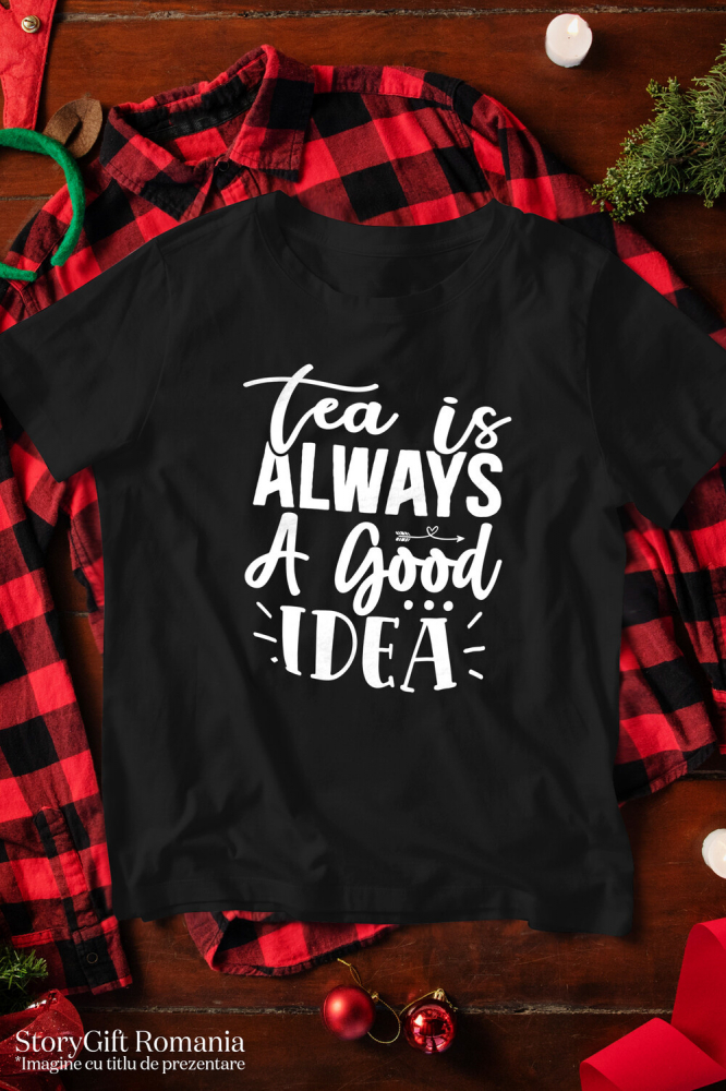 Tricou Barbati cu mesajul in engleza "Tea is always a good idea" - ceaiul este mereu o idee buna cu imprimeu pe Fata, 100% Bumbac,  Alb, XL [3]