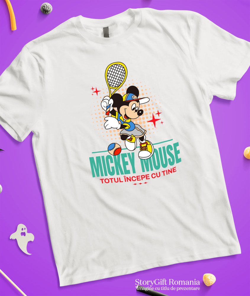 Tricou Barbati cu Mickey, campionul badmintonului 100% Bumbac, Alb, L [3]