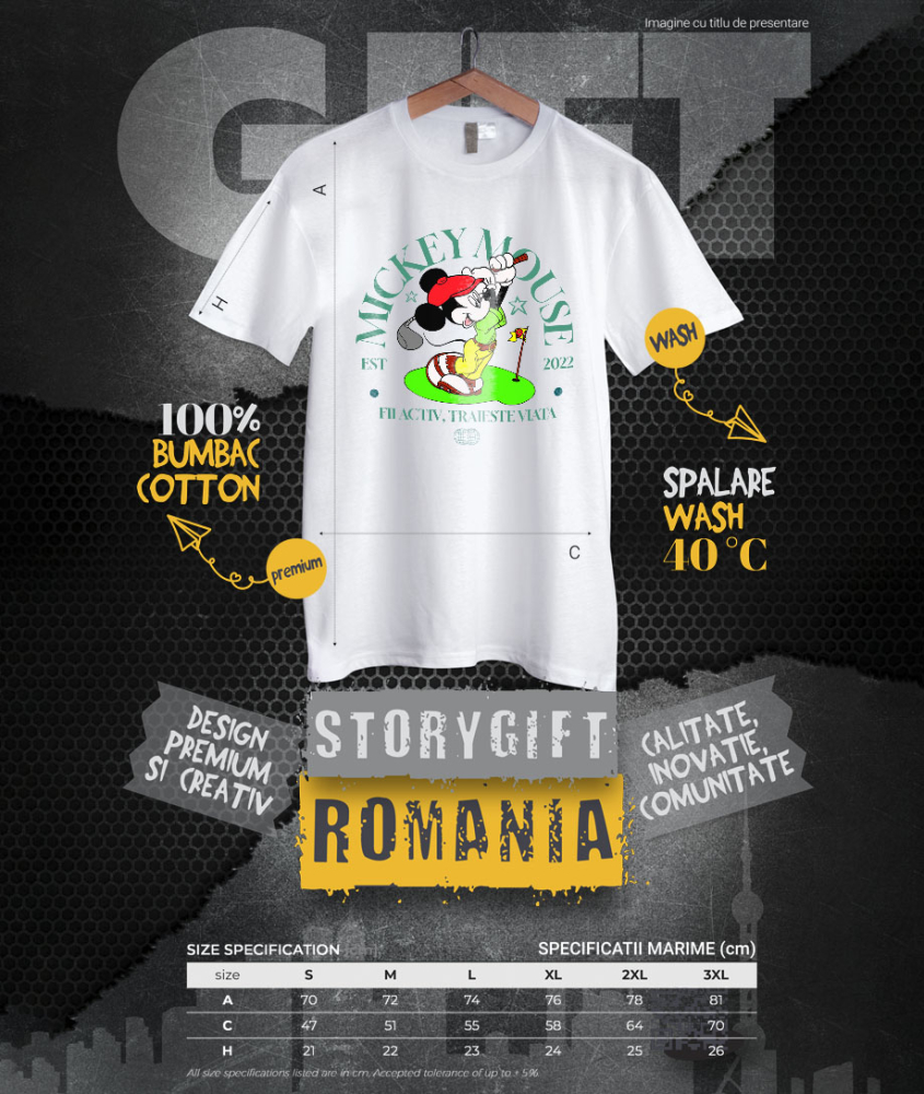 Tricou Barbati cu Mickey – Campionul de Golf 100% Bumbac, Alb, S [4]