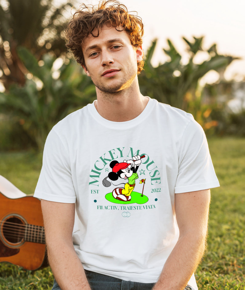 Tricou Barbati cu Mickey – Campionul de Golf 100% Bumbac, Alb, S [2]