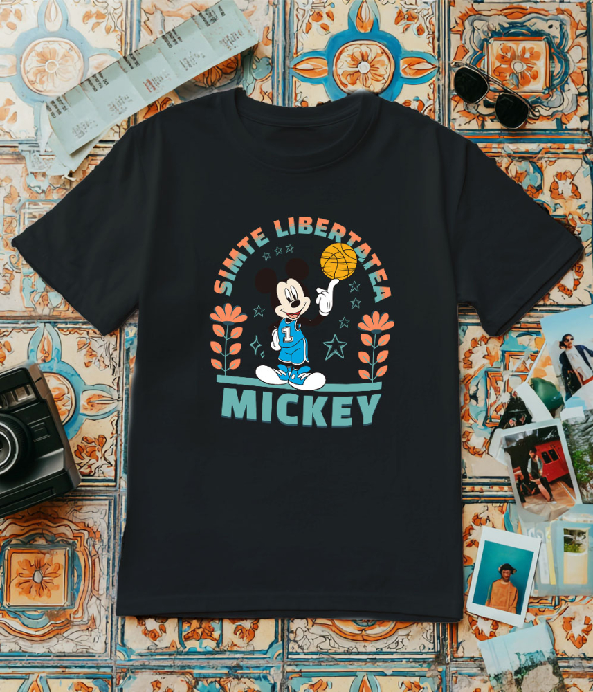 Tricou Barbati cu Mickey in actiune la baschet 100% Bumbac, Negru, M [3]