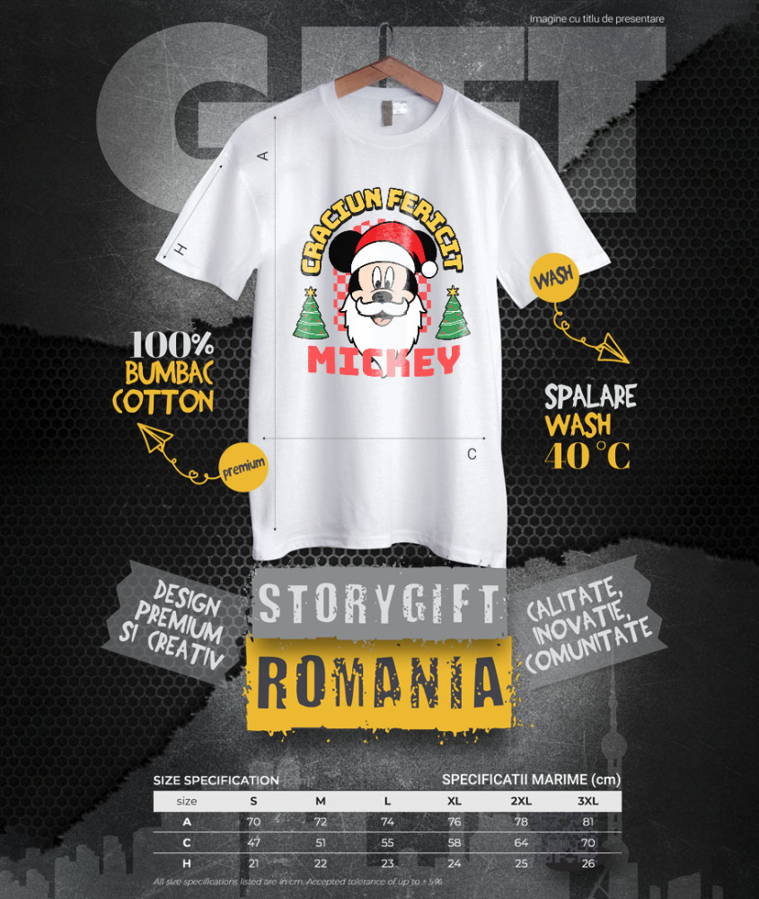 Tricou Barbati cu Mickey Mouse Cadru Plin de Magie de Craciun 100% Bumbac, Alb, L [4]