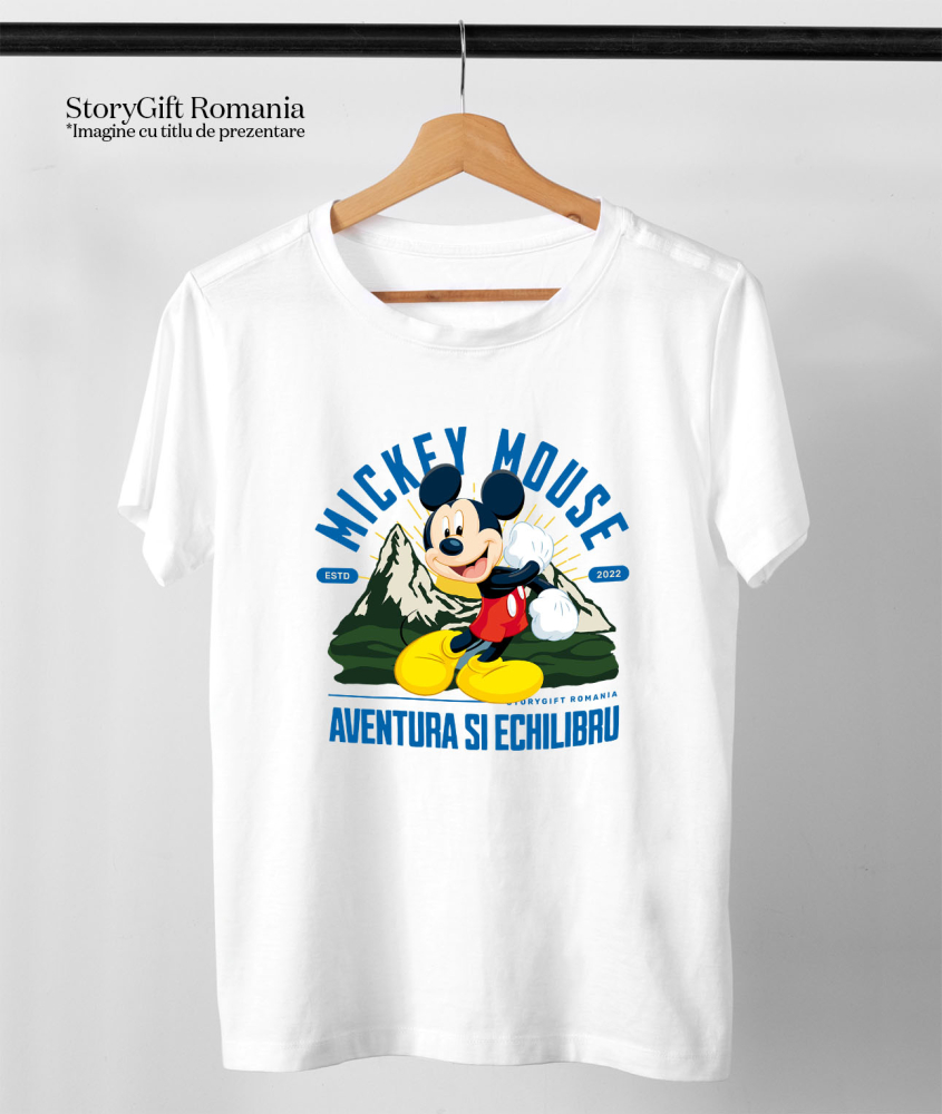 Tricou Barbati cu Mickey Mouse – Calator prin Tinuturi Montane 100% Bumbac, Alb, XL [3]