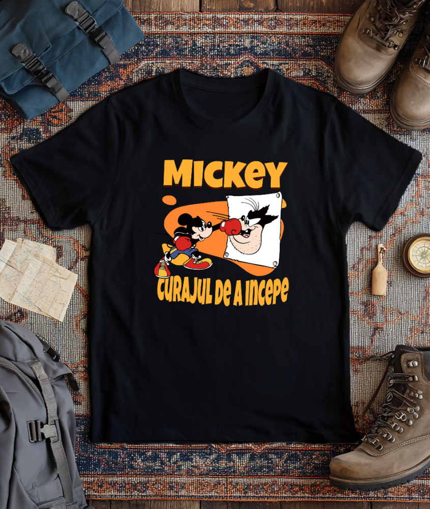 Tricou Barbati cu Mickey Mouse – campionul din ring 100% Bumbac, Negru, M [3]