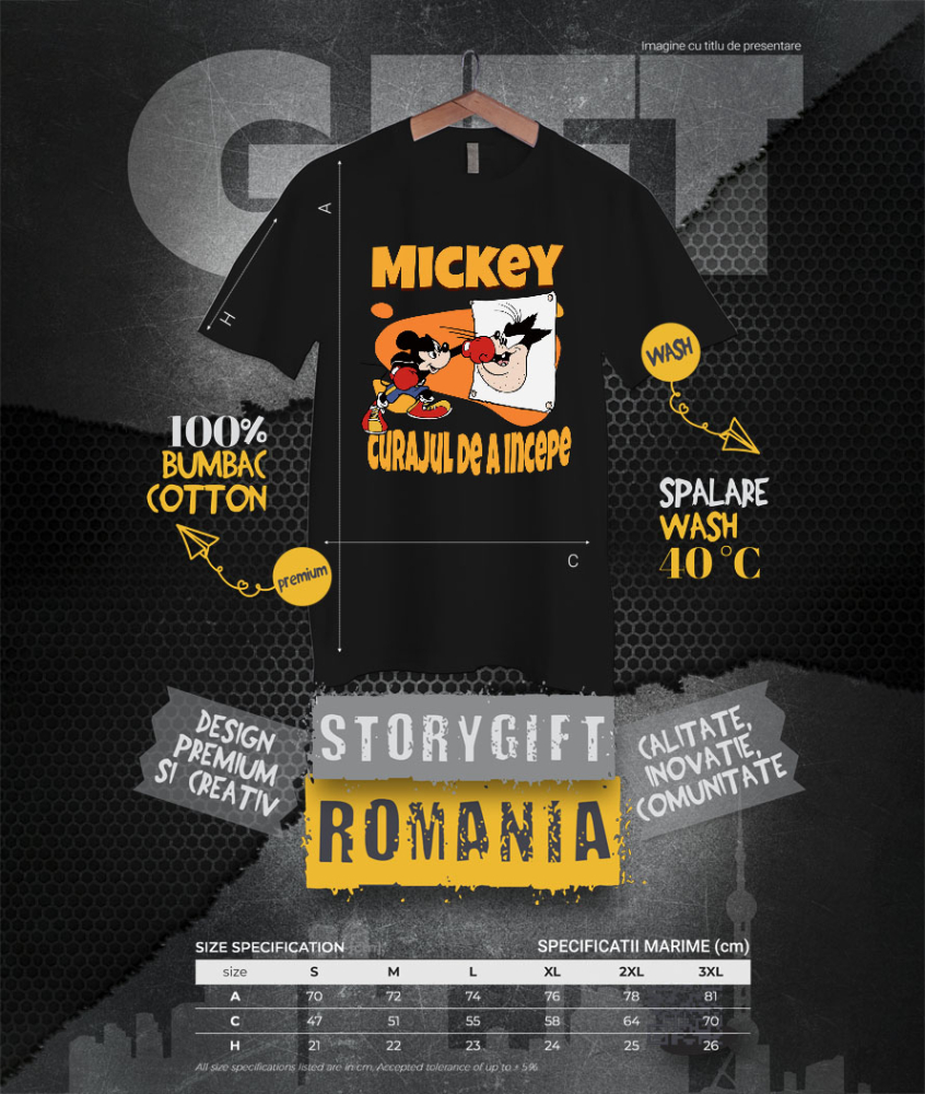 Tricou Barbati cu Mickey Mouse – campionul din ring 100% Bumbac, Negru, M [4]