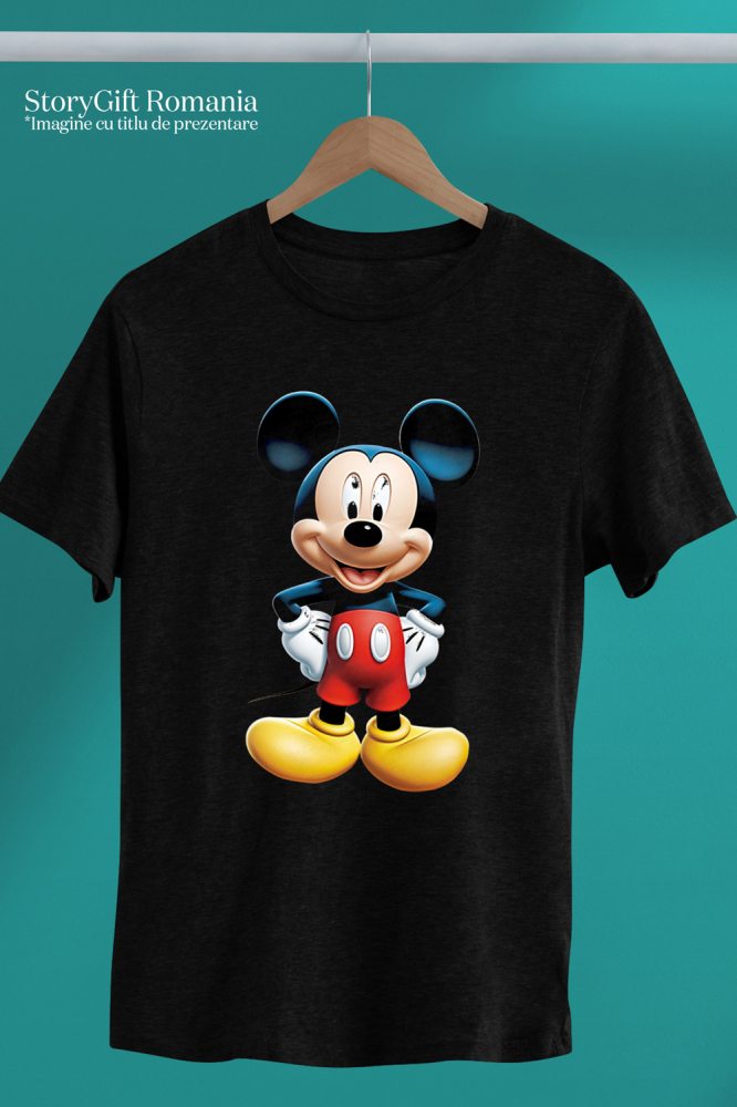 Tricou Barbati Cu Mickey Mouse, Desene Animate, Fictiune, Soricel, Animale, Disney,  cu imprimeu pe Fata, 100% Bumbac,  Negru, XL [2]
