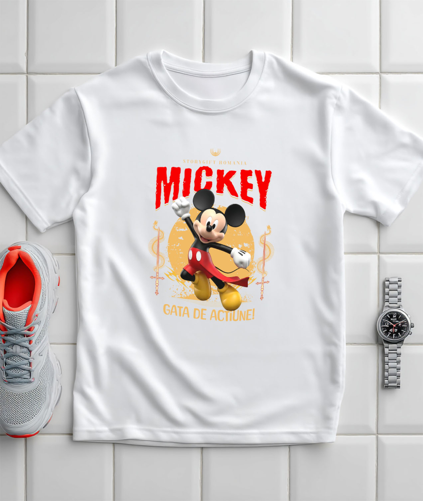 Tricou Barbati cu Mickey Mouse - Disney în Acțiune: Aventuri de Neuitat 100% Bumbac, Alb, L [3]