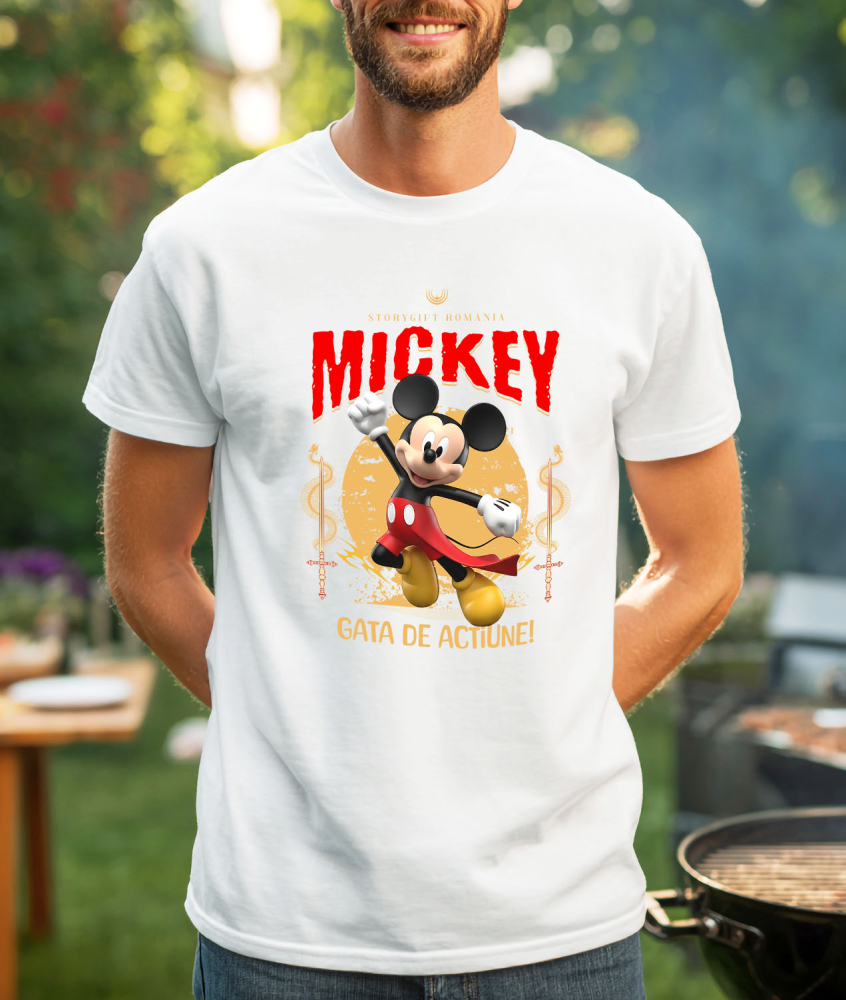 Tricou Barbati cu Mickey Mouse - Disney în Acțiune: Aventuri de Neuitat 100% Bumbac, Alb, L [2]