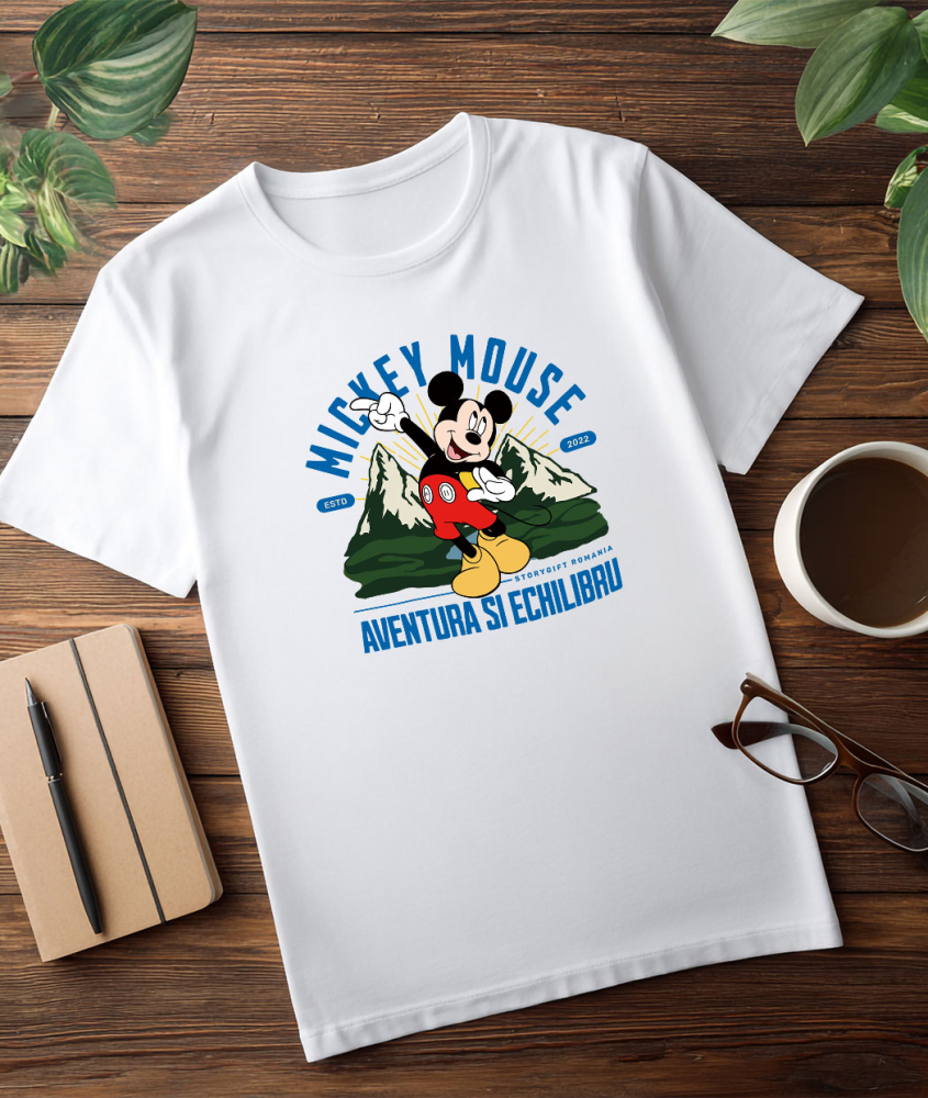 Tricou Barbati cu Mickey Mouse – Explorator Printre Munti 100% Bumbac, Alb, S [3]