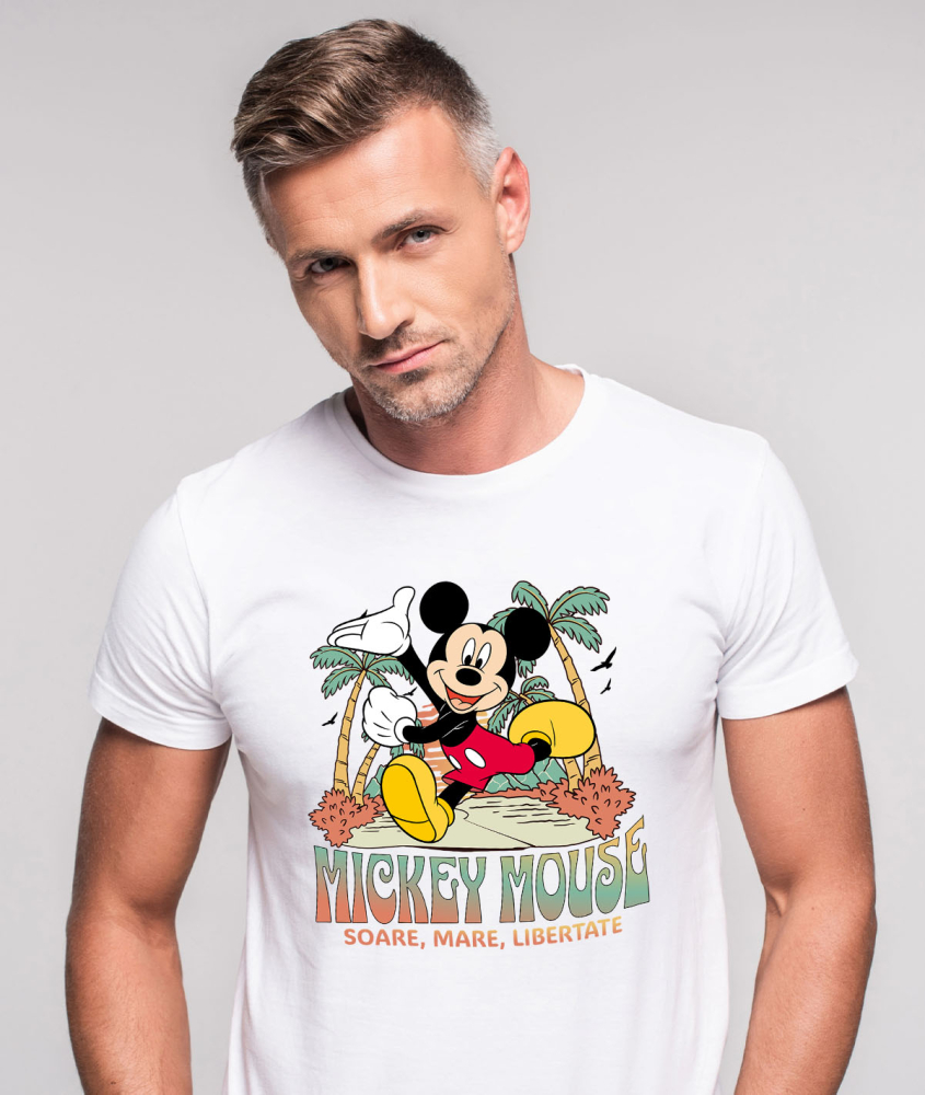 Tricou Barbati cu Mickey Mouse la Relaxare sub Palmieri 100% Bumbac, Alb, M [2]