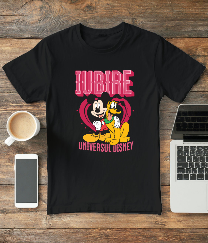 Tricou Barbati cu Mickey si Pluto – Echipa Vesela  100% Bumbac, Negru, L [3]