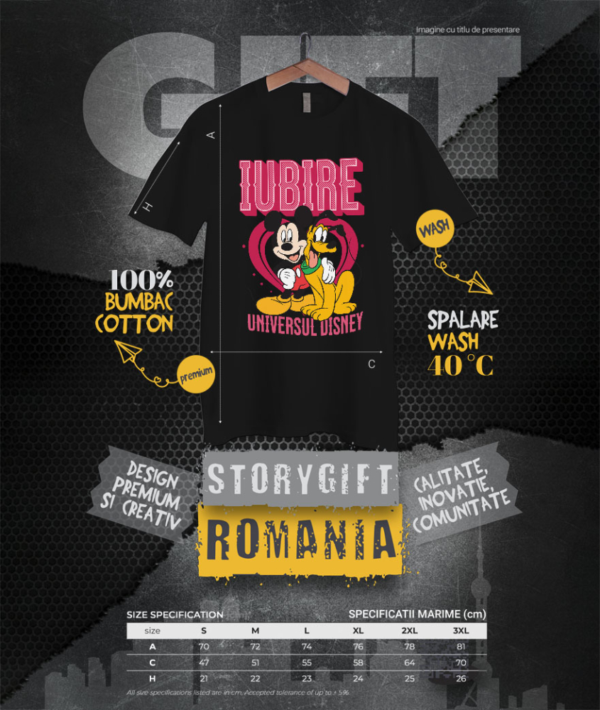 Tricou Barbati cu Mickey si Pluto – Echipa Vesela  100% Bumbac, Negru, L [4]