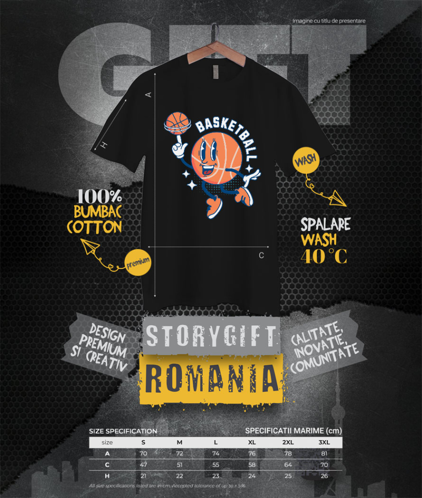 Tricou Femei, Barbati, Copii, Fata, Baiat, Unisex Personalizat Minge de Baschet Animată – Design Sportiv și Motivațional [4]