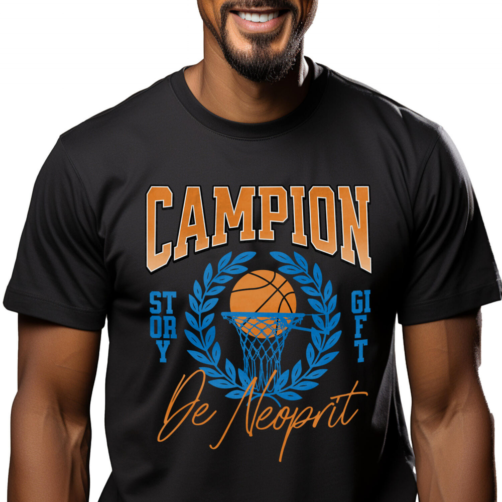 Tricou Femei, Barbati, Copii, Fata, Baiat, Unisex Personalizat Minge de Baschet Personalizată – Campion de Neoprit | Cadou Motivațional [1]