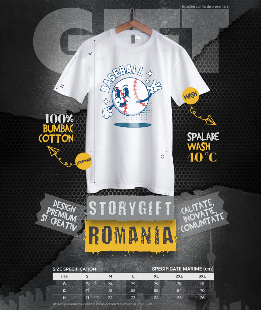 Tricou Femei, Barbati, Copii, Fata, Baiat, Unisex Personalizat Minge de Baseball Animată – Design Sportiv și Motivațional [4]
