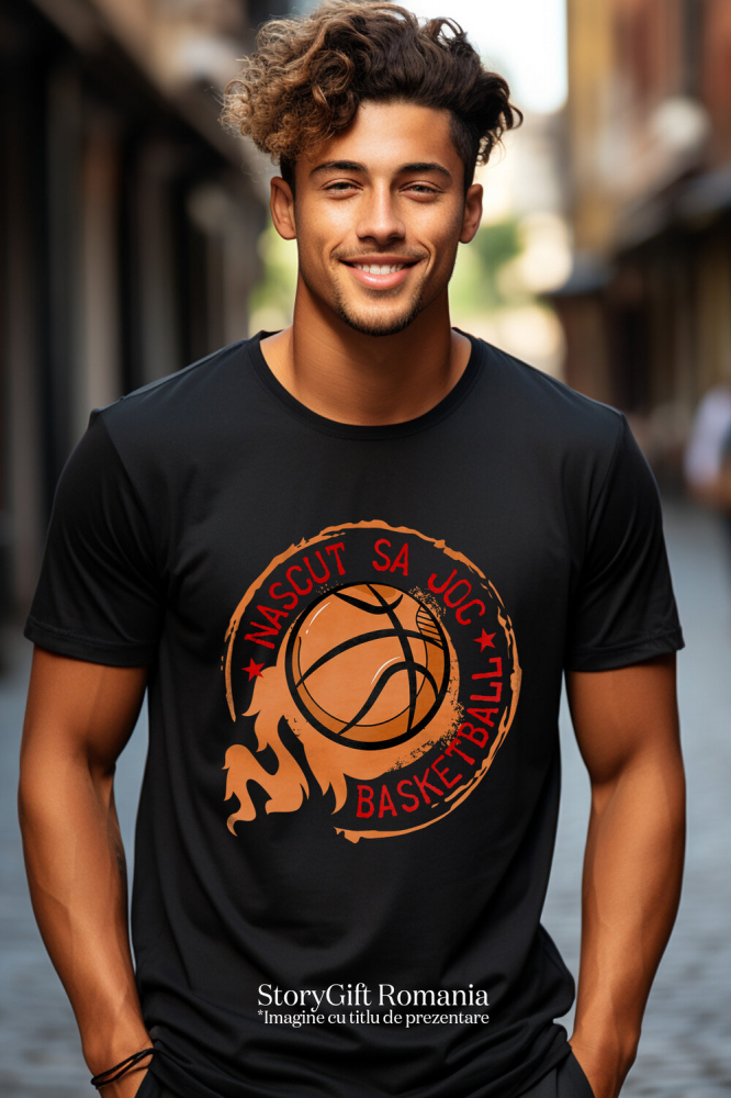 Tricou Femei, Barbati, Copii, Fata, Baiat, Unisex Personalizat Minge Baschet Flăcări – Cadou Motivațional „Născut Să Joc” pentru Iubitorii Sportului [2]