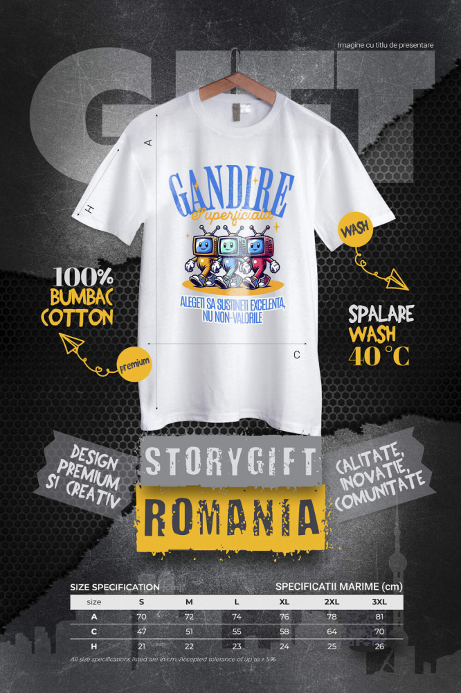 Tricou Femei, Barbati, Copii, Fata, Baiat, Unisex Personalizat Monitoare Colorate Vesele cu Text „Gândire Superficială Excelentă” – Cadouri Personalizate Amuzante pentru Familie și Prieteni [4]