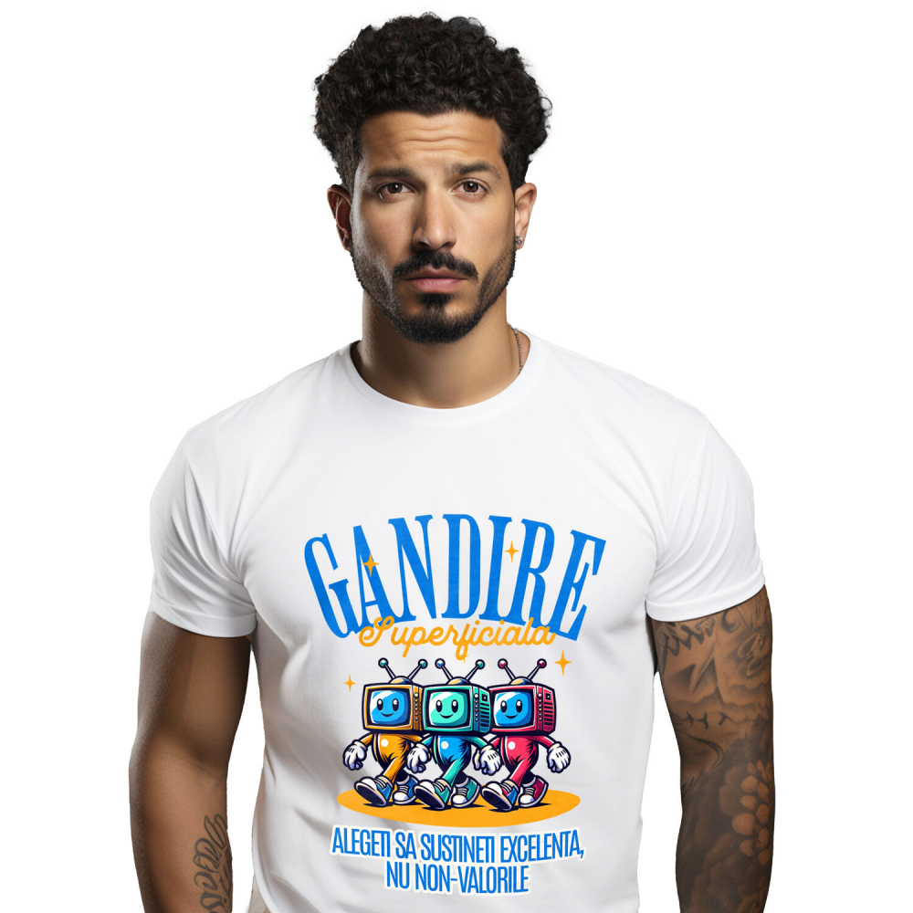 Tricou Femei, Barbati, Copii, Fata, Baiat, Unisex Personalizat Monitoare Colorate Vesele cu Text „Gândire Superficială Excelentă” – Cadouri Personalizate Amuzante pentru Familie și Prieteni [1]