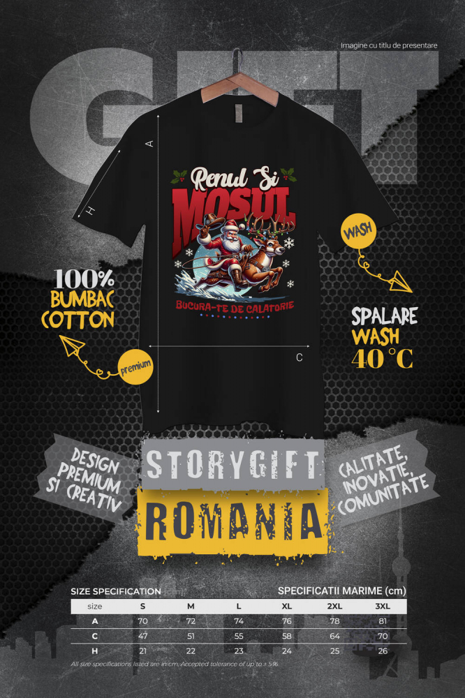 Tricou Femei, Barbati, Copii, Fata, Baiat, Unisex Personalizat Moș Crăciun pe Ren Impodobit - Bucură-te de Călătoria Rapidă și Cadouri Personalizate [4]