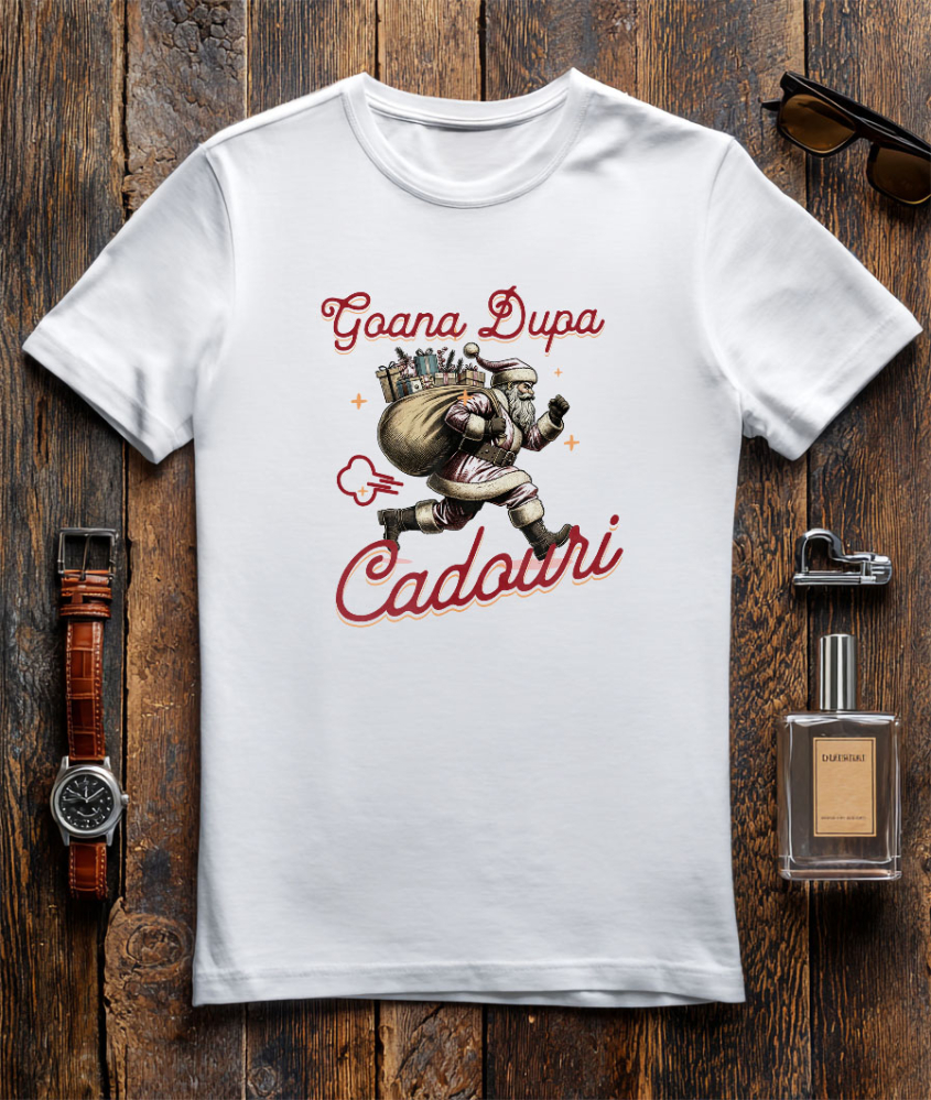 Tricou Femei, Barbati, Copii, Fata, Baiat, Unisex Personalizat Goana după Cadouri! Moș Crăciun Alergând cu Sac de Cadouri – Cadouri Personalizate pentru Familie [3]