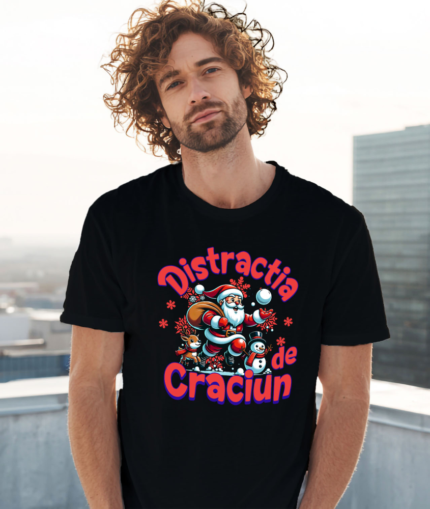 Tricou Femei, Barbati, Copii, Fata, Baiat, Unisex Personalizat Moș Crăciun Bătaie cu Bulgari – Distracția de Crăciun cu Reni și Om de Zăpadă [2]