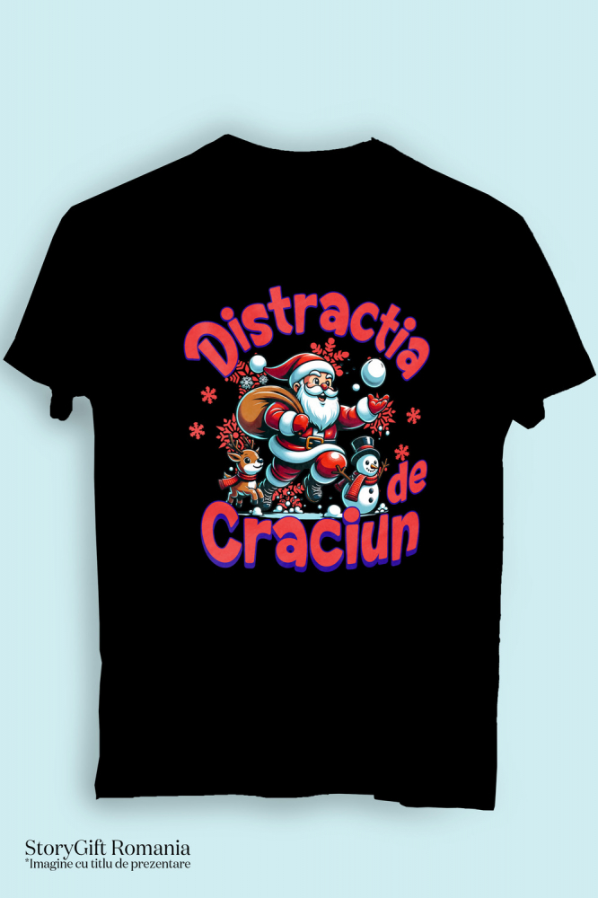 Tricou Femei, Barbati, Copii, Fata, Baiat, Unisex Personalizat Moș Crăciun Bătaie cu Bulgari – Distracția de Crăciun cu Reni și Om de Zăpadă [3]