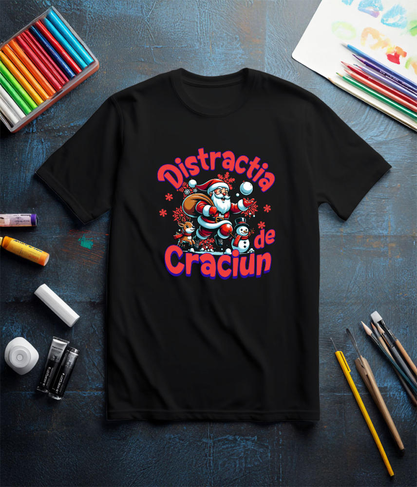 Tricou Femei, Barbati, Copii, Fata, Baiat, Unisex Personalizat Moș Crăciun Bătaie cu Bulgari – Distracția de Crăciun cu Reni și Om de Zăpadă [3]