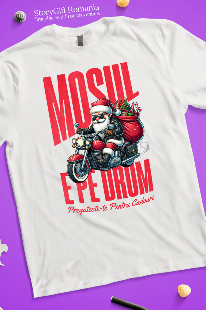 Tricou Femei, Barbati, Copii, Fata, Baiat, Unisex Personalizat Moș Crăciun Cool Pe Motocicletă - Pregătește-te Pentru Cadouri De Crăciun [3]