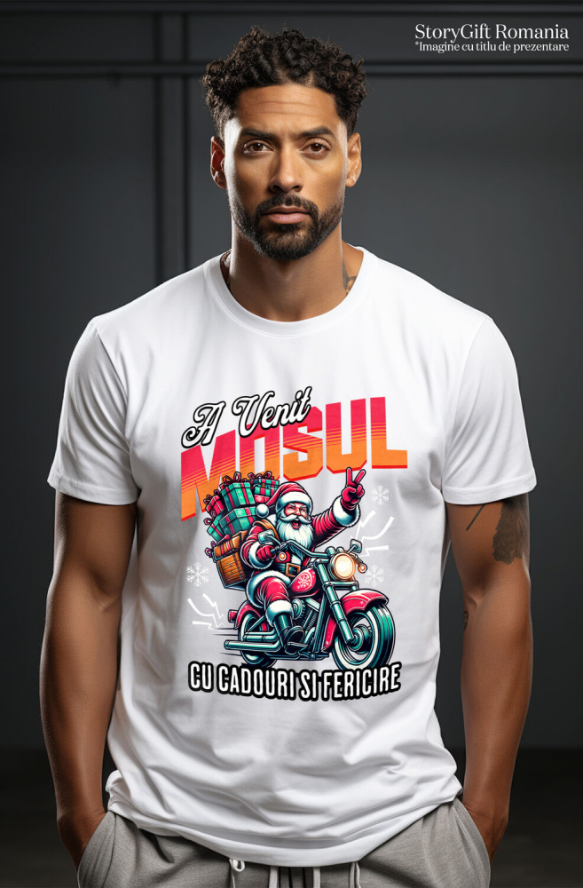 Tricou Femei, Barbati, Copii, Fata, Baiat, Unisex Personalizat Moș Crăciun Cool Pe Motocicletă - A Venit Mosul Cu Cadouri și Fericire [2]