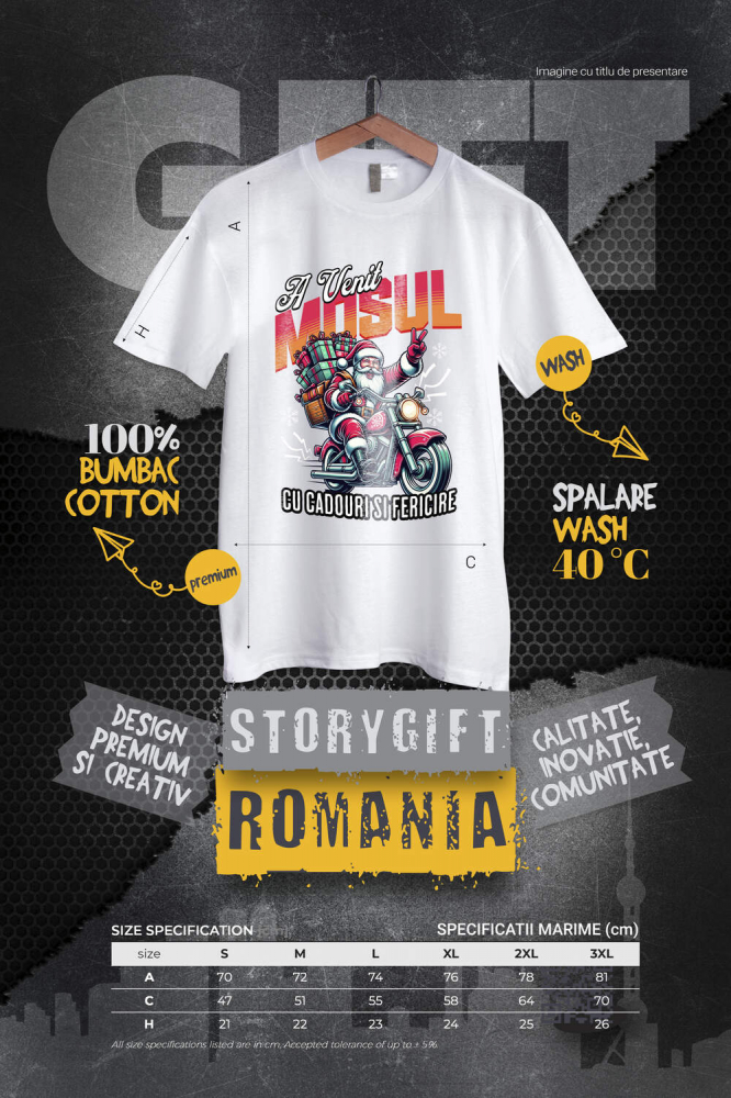 Tricou Femei, Barbati, Copii, Fata, Baiat, Unisex Personalizat Moș Crăciun Cool Pe Motocicletă - A Venit Mosul Cu Cadouri și Fericire [4]