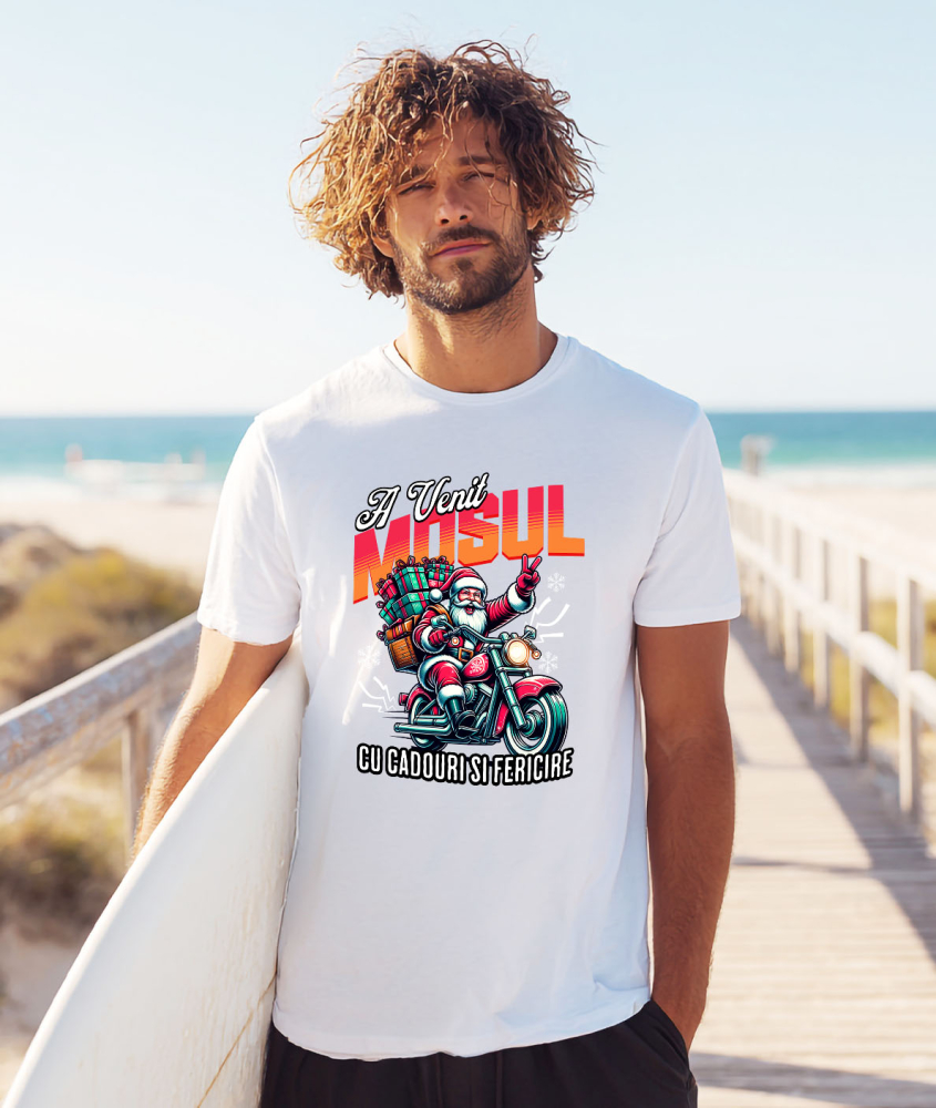 Tricou Femei, Barbati, Copii, Fata, Baiat, Unisex Personalizat Moș Crăciun Cool Pe Motocicletă - A Venit Mosul Cu Cadouri și Fericire [2]