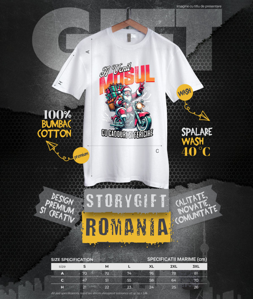 Tricou Femei, Barbati, Copii, Fata, Baiat, Unisex Personalizat Moș Crăciun Cool Pe Motocicletă - A Venit Mosul Cu Cadouri și Fericire [4]