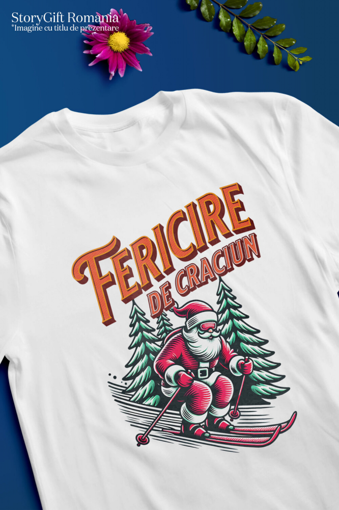 Tricou Femei, Barbati, Copii, Fata, Baiat, Unisex Personalizat Moș Crăciun Cool pe Schiuri – Cadouri Personalizate pentru un Crăciun Plin de Fericire [3]